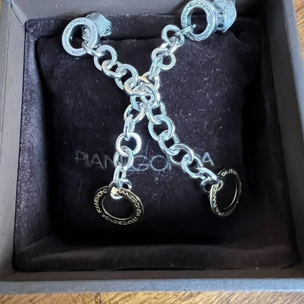 PIANEGONDA Earrings Sterling Chain Drop with Gold Dangle - Picture 3 of 6